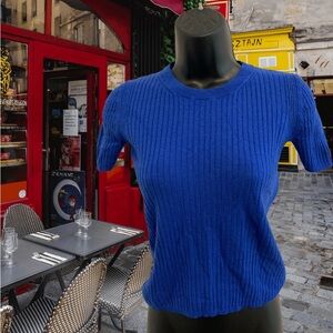 Y2K-Banana Republic Royal Blue Short Sleeve 100% Merino Wool Knit Sweater